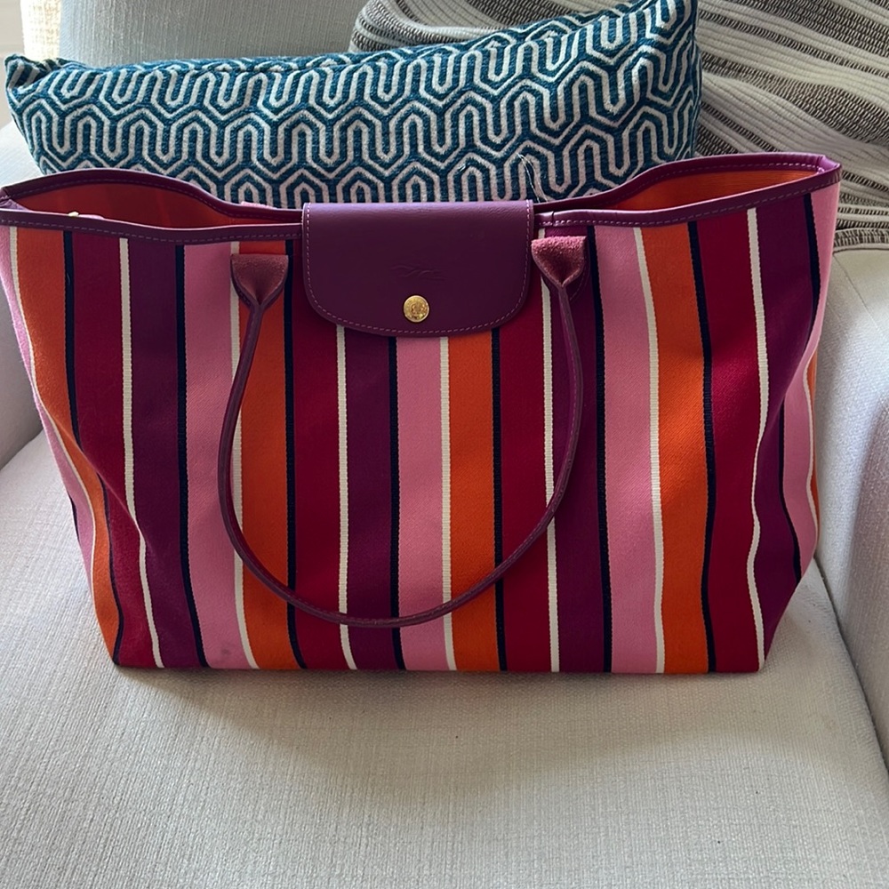 Striped Longchamp purse